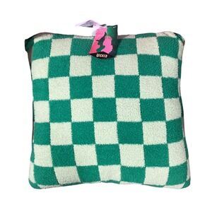 Wicked Checkerboard Pillow Green White Plush Throw Accent Decor